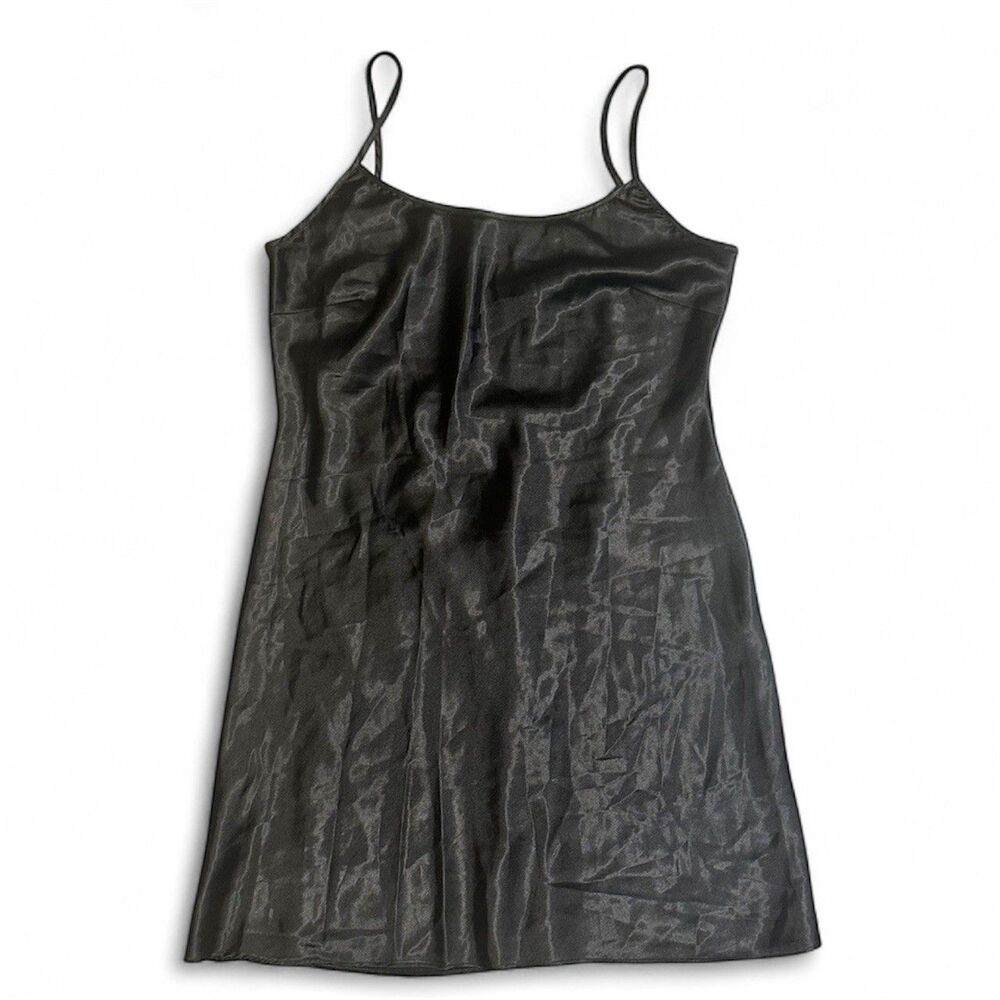 Vintage 90s Black Satin Strappy Slipdress Midi Size XL Boutique Y2K Whimsigoth